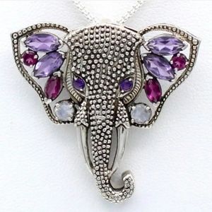NICKY BUTLER 925 STERLING SILVER ELEPHANT AMETHYST RHODOLITE PENDANT NECKLACE NB